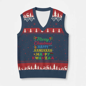 Merry Xmas Hanukkah Kwanzaa V-Neck Knit Sweater Vest Funny Holiday Gift TS12 Navy Red Print Your Wear