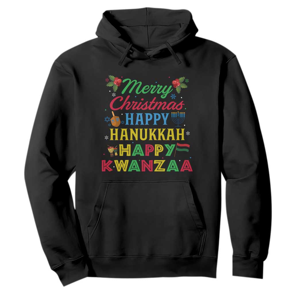 Merry Christmas Hanukkah Kwanzaa Hoodie Funny Holiday Gift TS12 Black Print Your Wear