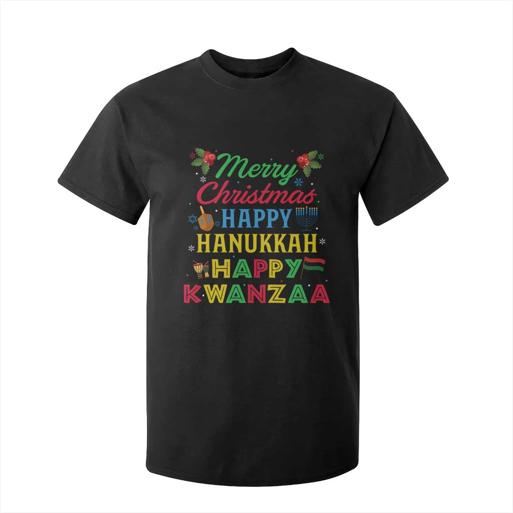 Merry Christmas Hanukkah Kwanzaa T Shirt For Kid Funny Holiday Gift TS12 Black Print Your Wear