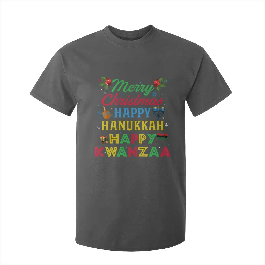 Merry Christmas Hanukkah Kwanzaa T Shirt For Kid Funny Holiday Gift TS12 Dark Heather Print Your Wear