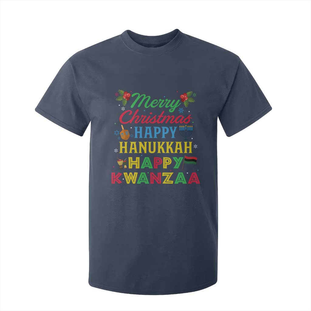 Merry Christmas Hanukkah Kwanzaa T Shirt For Kid Funny Holiday Gift TS12 Navy Print Your Wear