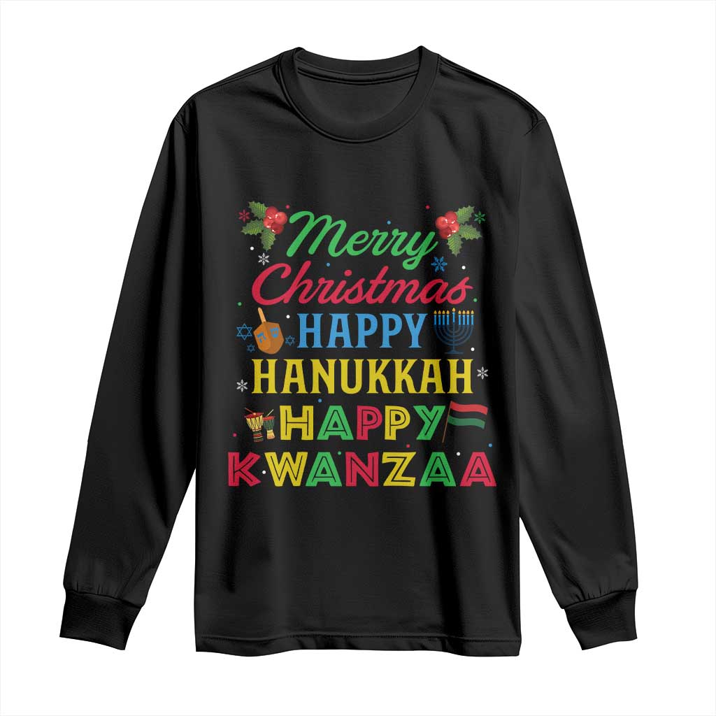 Merry Christmas Hanukkah Kwanzaa Long Sleeve Shirt Funny Holiday Gift TS12 Black Print Your Wear