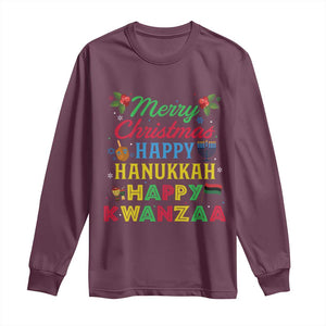 Merry Christmas Hanukkah Kwanzaa Long Sleeve Shirt Funny Holiday Gift TS12 Maroon Print Your Wear