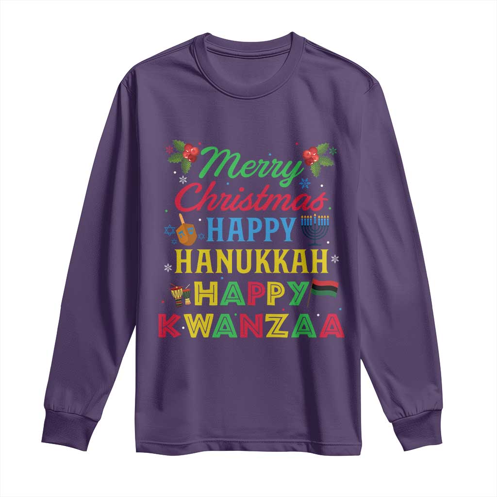Merry Christmas Hanukkah Kwanzaa Long Sleeve Shirt Funny Holiday Gift TS12 Purple Print Your Wear