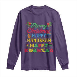 Merry Christmas Hanukkah Kwanzaa Long Sleeve Shirt Funny Holiday Gift TS12 Purple Print Your Wear