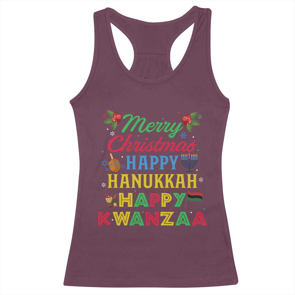 Merry Christmas Hanukkah Kwanzaa Racerback Tank Top Funny Holiday Gift TS12 Maroon Print Your Wear