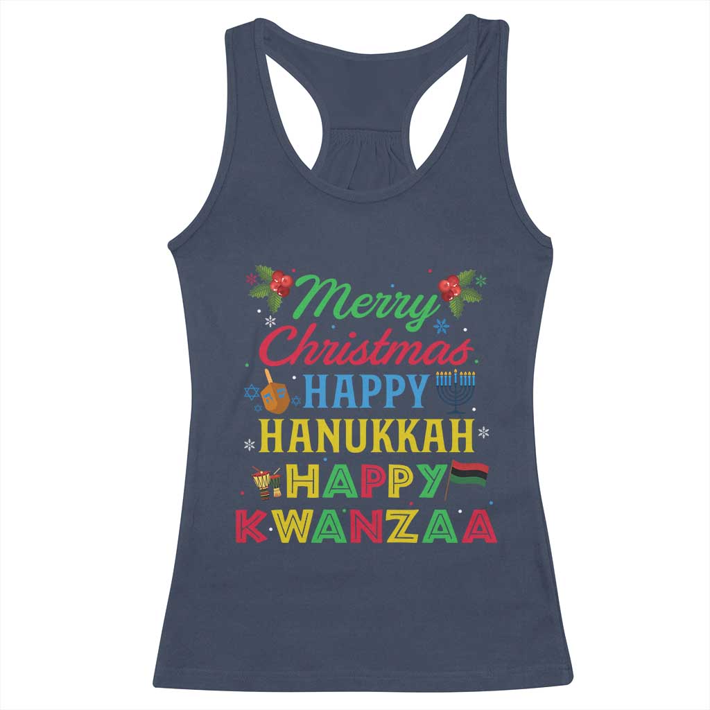Merry Christmas Hanukkah Kwanzaa Racerback Tank Top Funny Holiday Gift TS12 Navy Print Your Wear