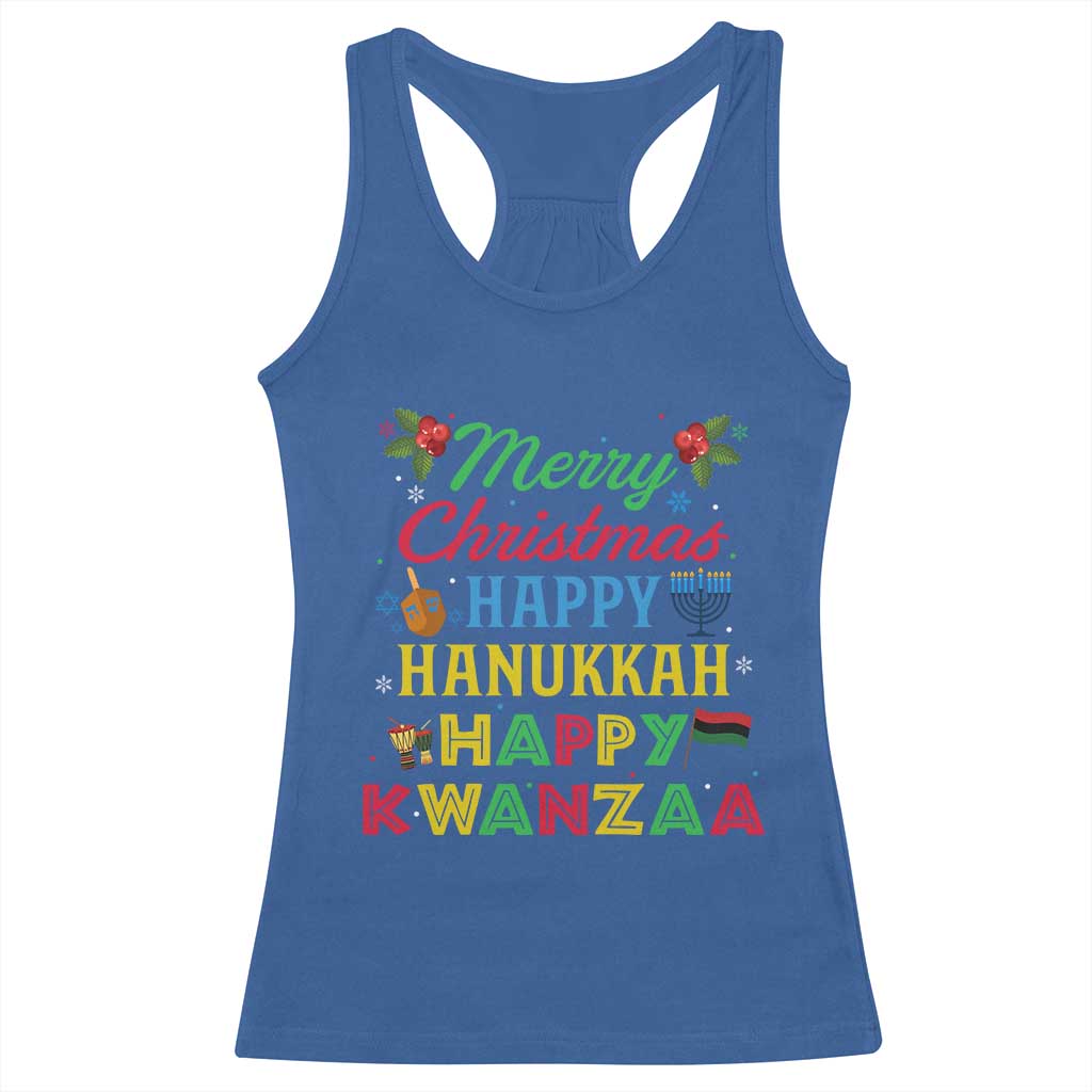 Merry Christmas Hanukkah Kwanzaa Racerback Tank Top Funny Holiday Gift TS12 Royal Blue Print Your Wear