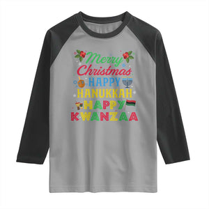 Merry Christmas Hanukkah Kwanzaa Raglan Shirt Funny Holiday Gift TS12 Sport Gray Black Print Your Wear