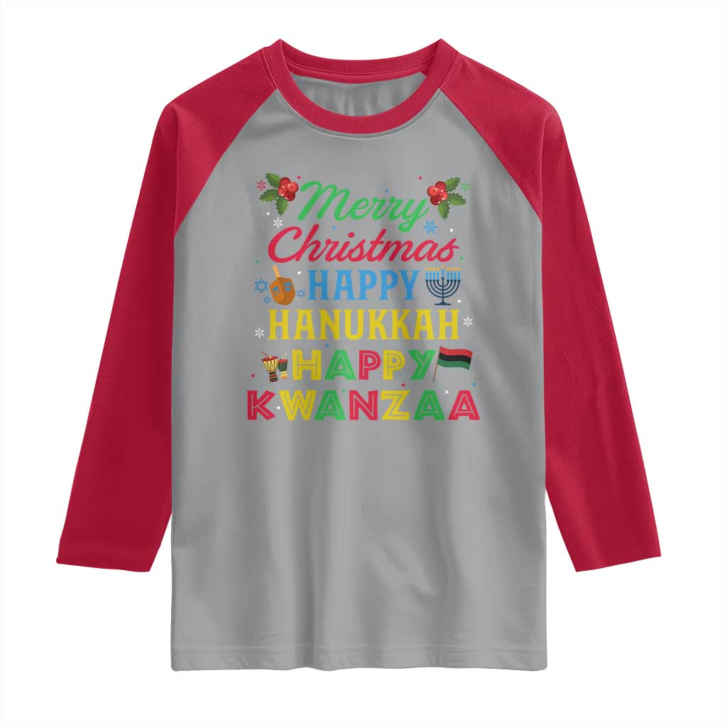 Merry Christmas Hanukkah Kwanzaa Raglan Shirt Funny Holiday Gift TS12 Sport Gray Red Print Your Wear