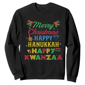 Merry Christmas Hanukkah Kwanzaa Sweatshirt Funny Holiday Gift TS12 Black Print Your Wear