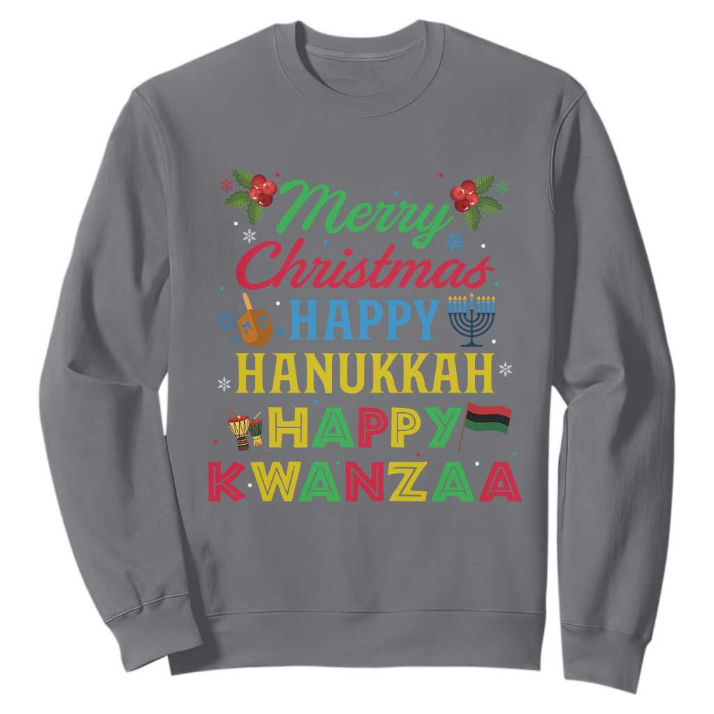 Merry Christmas Hanukkah Kwanzaa Sweatshirt Funny Holiday Gift TS12 Charcoal Print Your Wear