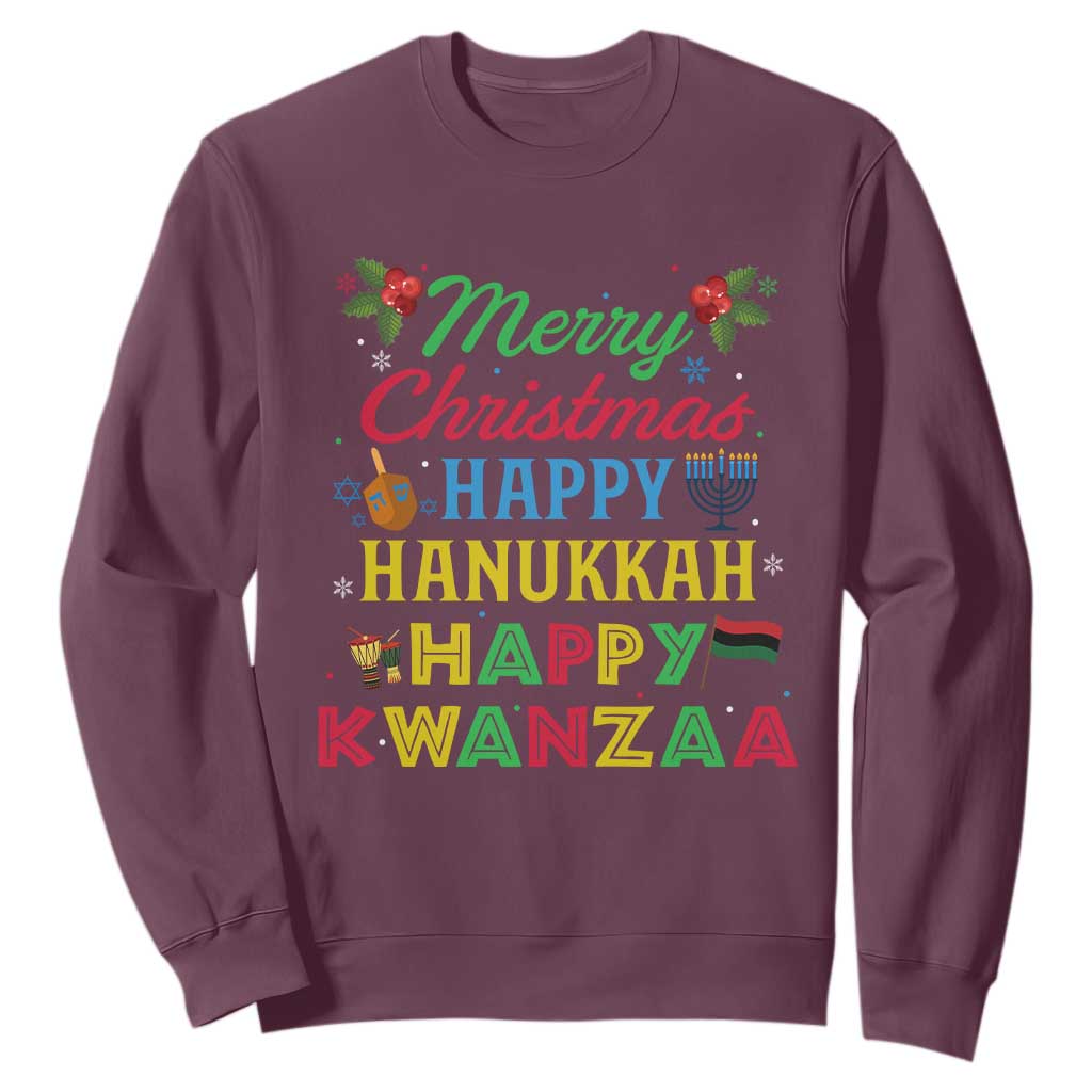 Merry Christmas Hanukkah Kwanzaa Sweatshirt Funny Holiday Gift TS12 Maroon Print Your Wear