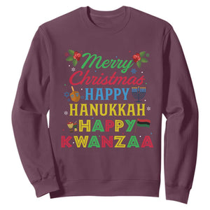 Merry Christmas Hanukkah Kwanzaa Sweatshirt Funny Holiday Gift TS12 Maroon Print Your Wear