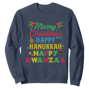Merry Christmas Hanukkah Kwanzaa Sweatshirt Funny Holiday Gift TS12 Navy Print Your Wear