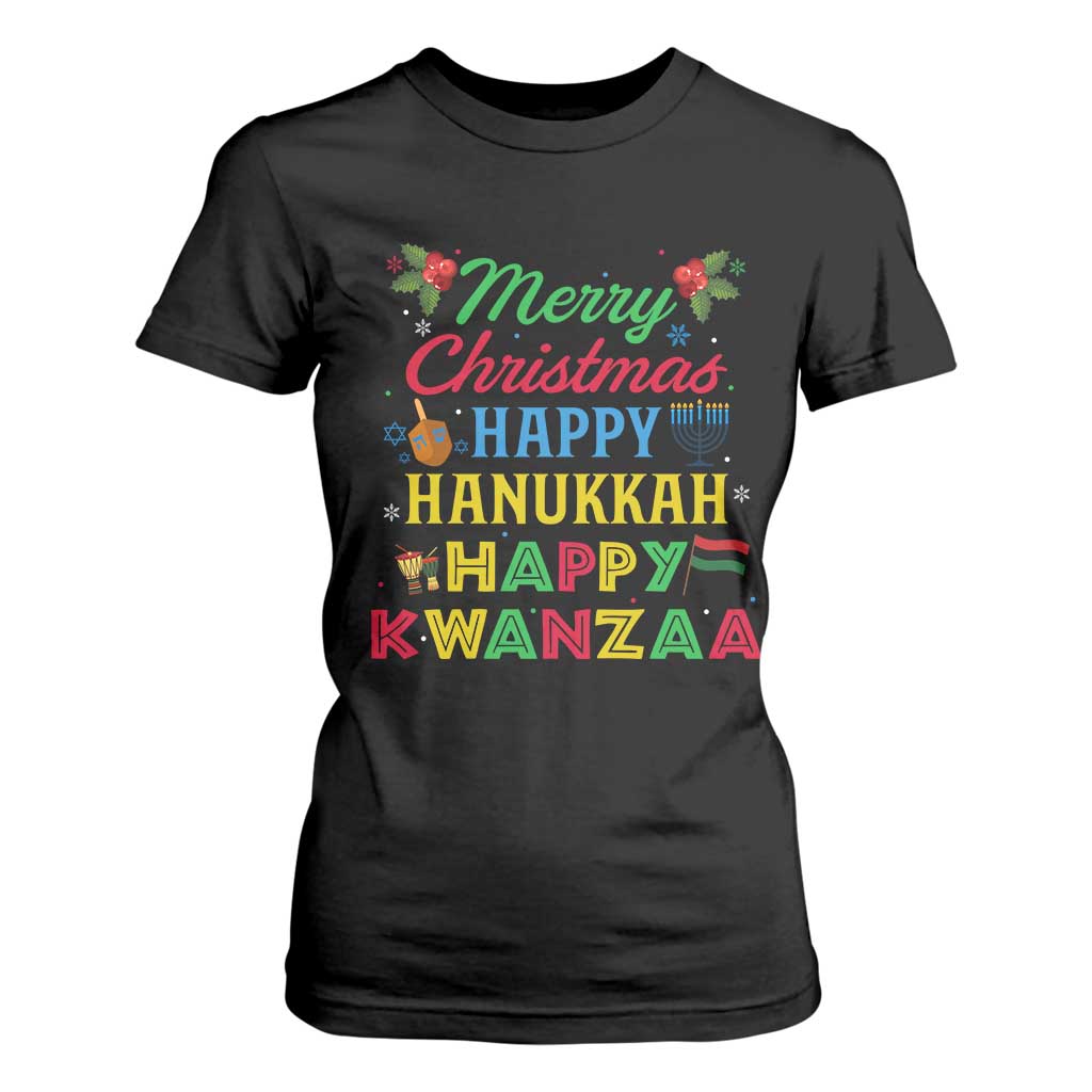 Merry Christmas Hanukkah Kwanzaa T Shirt For Women Funny Holiday Gift TS12 Black Print Your Wear