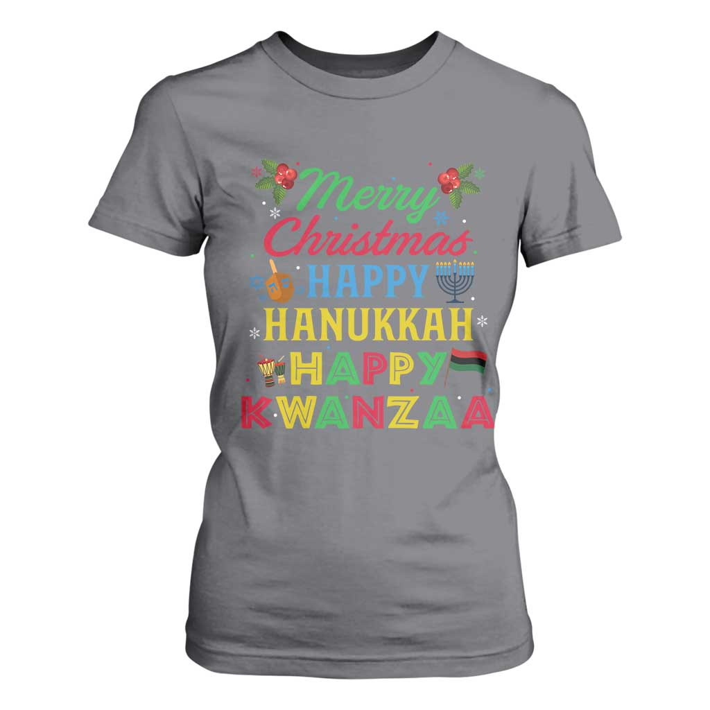 Merry Christmas Hanukkah Kwanzaa T Shirt For Women Funny Holiday Gift TS12 Charcoal Print Your Wear