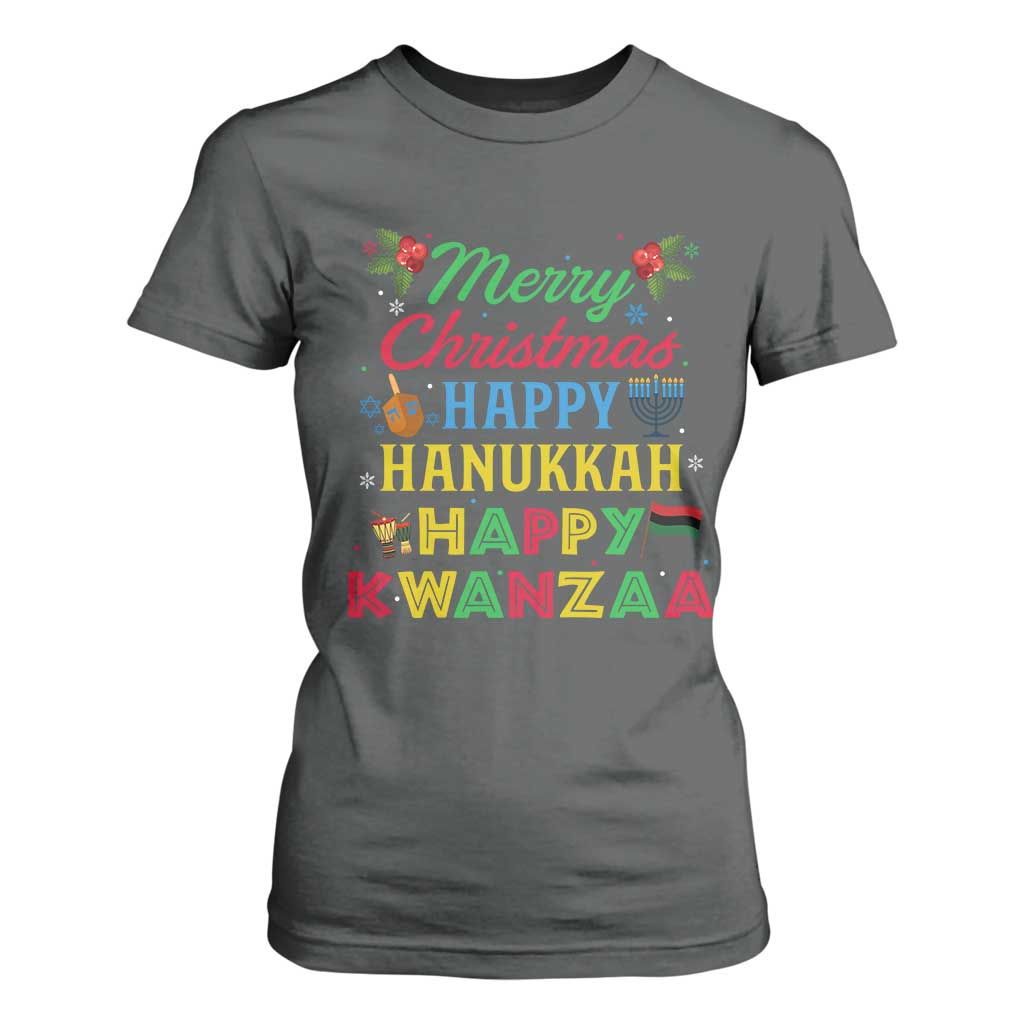 Merry Christmas Hanukkah Kwanzaa T Shirt For Women Funny Holiday Gift TS12 Dark Heather Print Your Wear