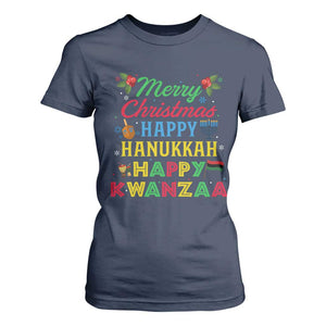 Merry Christmas Hanukkah Kwanzaa T Shirt For Women Funny Holiday Gift TS12 Navy Print Your Wear