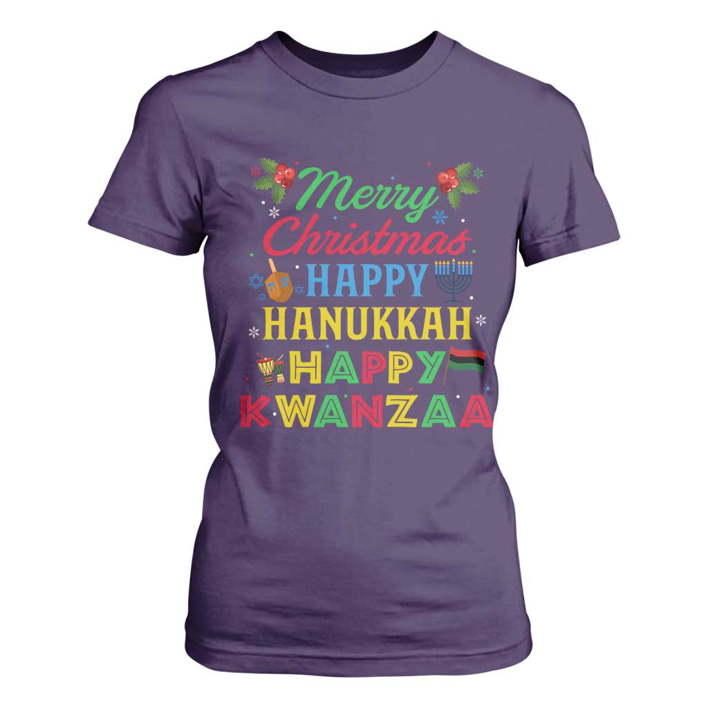 Merry Christmas Hanukkah Kwanzaa T Shirt For Women Funny Holiday Gift TS12 Purple Print Your Wear