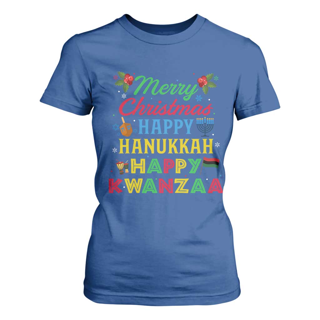 Merry Christmas Hanukkah Kwanzaa T Shirt For Women Funny Holiday Gift TS12 Royal Blue Print Your Wear