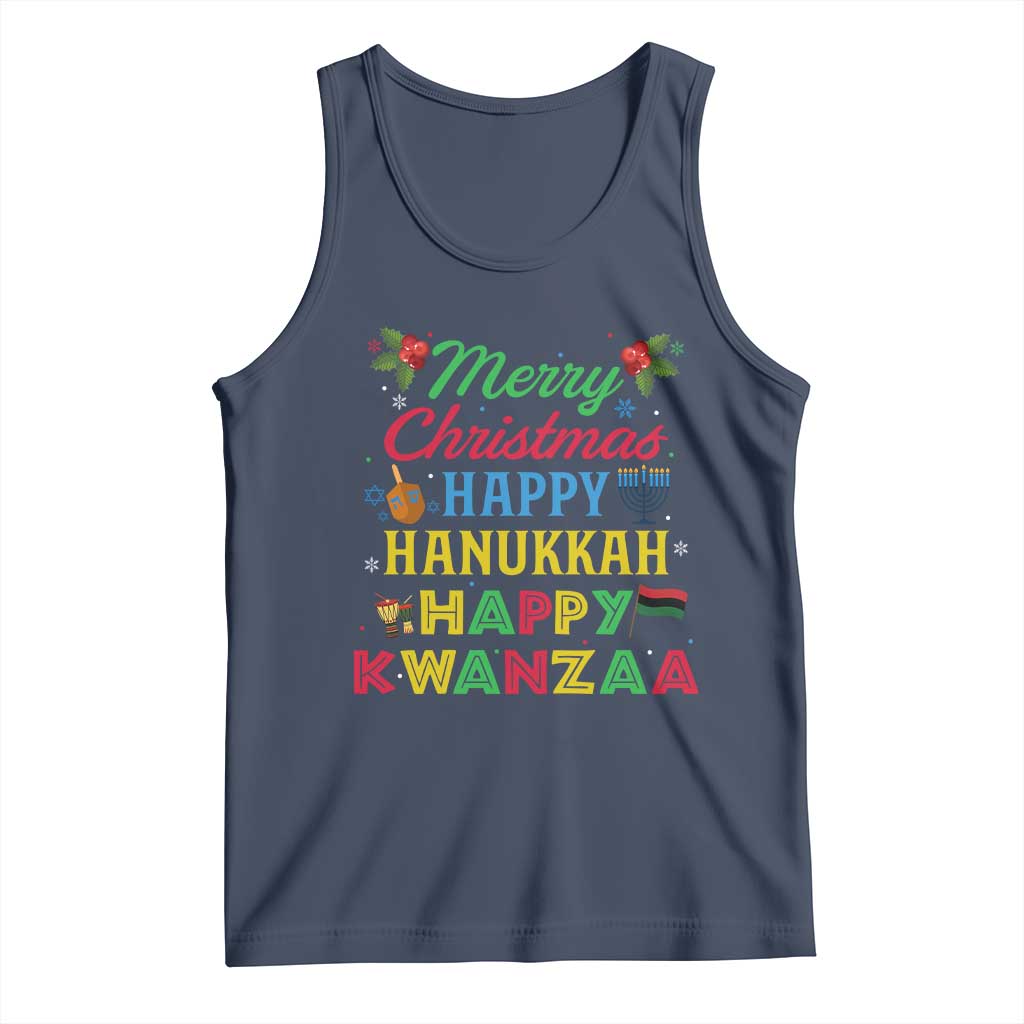 Merry Christmas Hanukkah Kwanzaa Tank Top Funny Holiday Gift TS12 Navy Print Your Wear