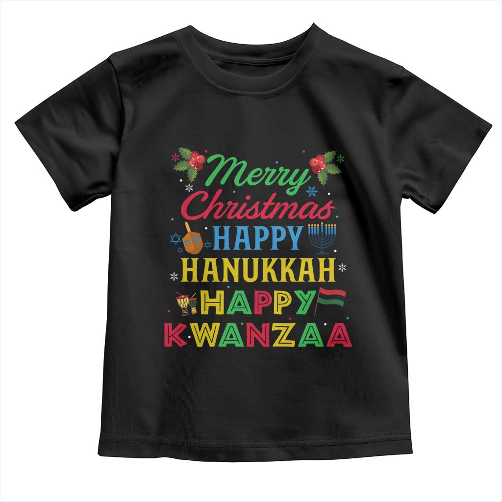 Merry Christmas Hanukkah Kwanzaa Toddler T Shirt Funny Holiday Gift TS12 Black Print Your Wear