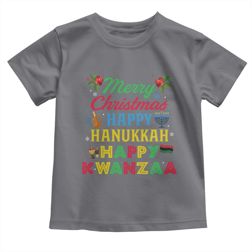 Merry Christmas Hanukkah Kwanzaa Toddler T Shirt Funny Holiday Gift TS12 Charcoal Print Your Wear