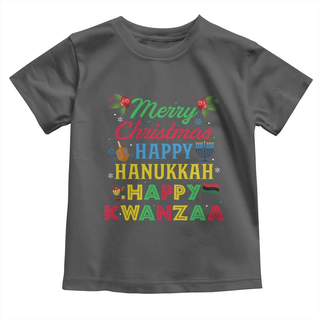 Merry Christmas Hanukkah Kwanzaa Toddler T Shirt Funny Holiday Gift TS12 Dark Heather Print Your Wear