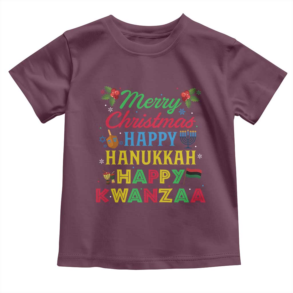 Merry Christmas Hanukkah Kwanzaa Toddler T Shirt Funny Holiday Gift TS12 Maroon Print Your Wear
