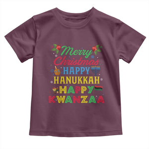 Merry Christmas Hanukkah Kwanzaa Toddler T Shirt Funny Holiday Gift TS12 Maroon Print Your Wear
