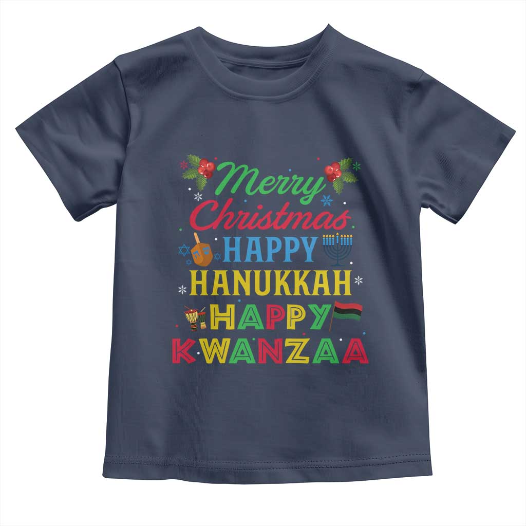 Merry Christmas Hanukkah Kwanzaa Toddler T Shirt Funny Holiday Gift TS12 Navy Print Your Wear