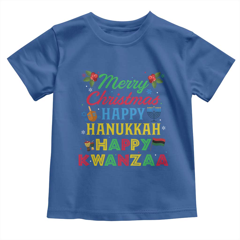 Merry Christmas Hanukkah Kwanzaa Toddler T Shirt Funny Holiday Gift TS12 Royal Blue Print Your Wear