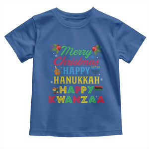 Merry Christmas Hanukkah Kwanzaa Toddler T Shirt Funny Holiday Gift TS12 Royal Blue Print Your Wear
