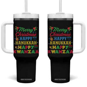 Merry Christmas Hanukkah Kwanzaa Tumbler With Handle Funny Holiday Gift TS12 One Size: 40 oz Black Print Your Wear