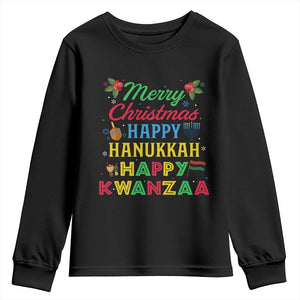 Merry Christmas Hanukkah Kwanzaa Youth Sweatshirt Funny Holiday Gift TS12 Black Print Your Wear
