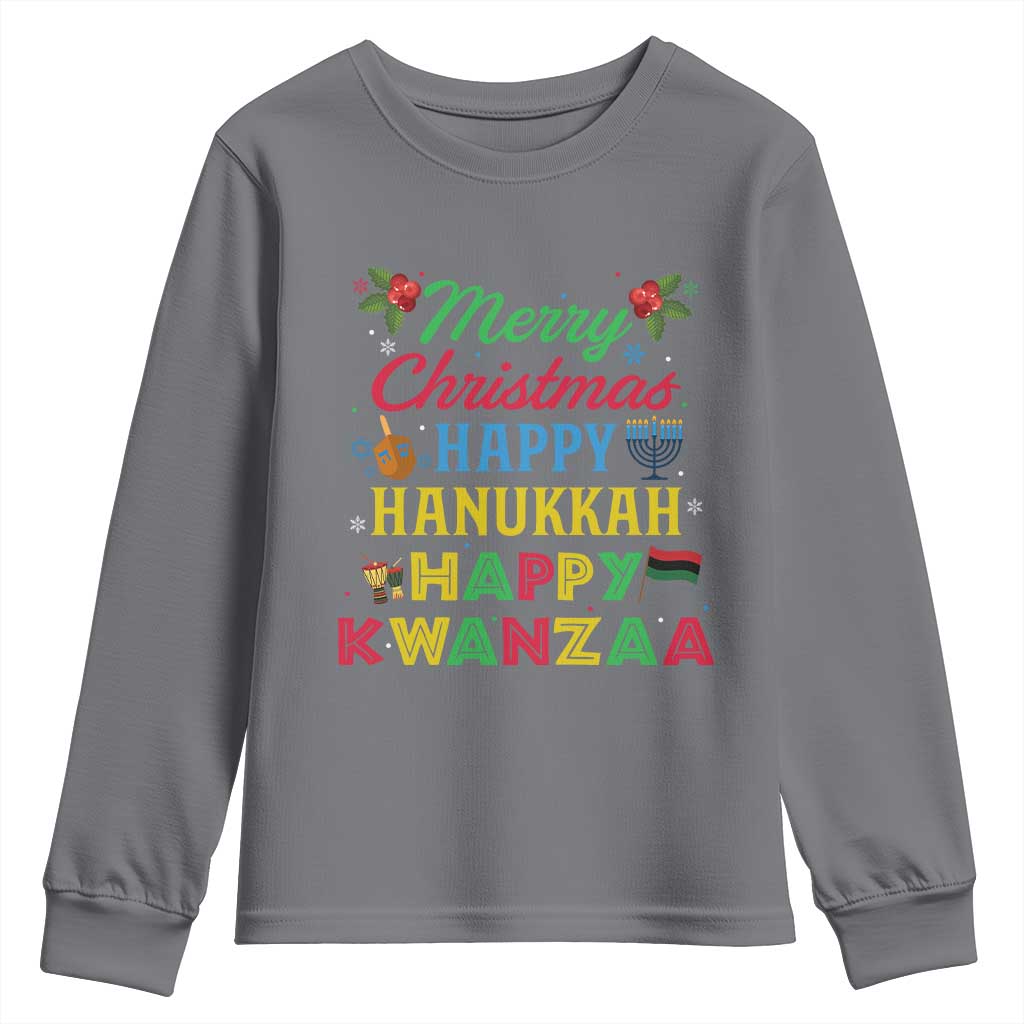 Merry Christmas Hanukkah Kwanzaa Youth Sweatshirt Funny Holiday Gift TS12 Charcoal Print Your Wear