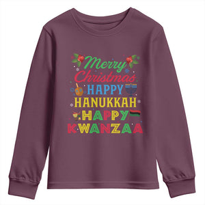 Merry Christmas Hanukkah Kwanzaa Youth Sweatshirt Funny Holiday Gift TS12 Maroon Print Your Wear