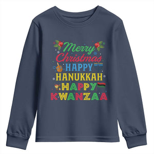 Merry Christmas Hanukkah Kwanzaa Youth Sweatshirt Funny Holiday Gift TS12 Navy Print Your Wear