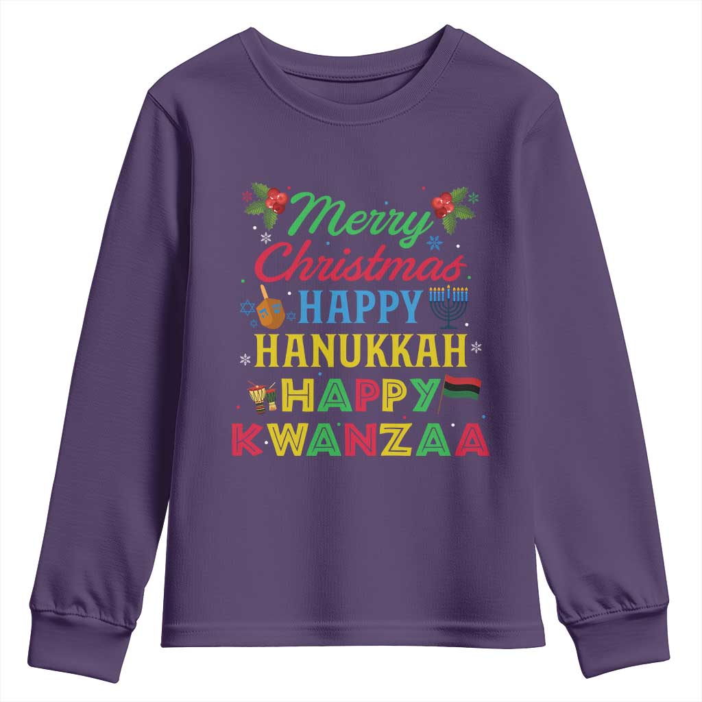 Merry Christmas Hanukkah Kwanzaa Youth Sweatshirt Funny Holiday Gift TS12 Purple Print Your Wear