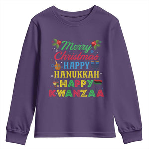 Merry Christmas Hanukkah Kwanzaa Youth Sweatshirt Funny Holiday Gift TS12 Purple Print Your Wear