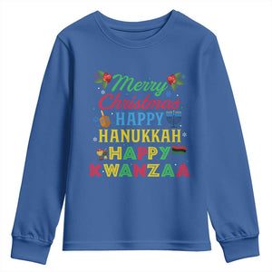 Merry Christmas Hanukkah Kwanzaa Youth Sweatshirt Funny Holiday Gift TS12 Royal Blue Print Your Wear