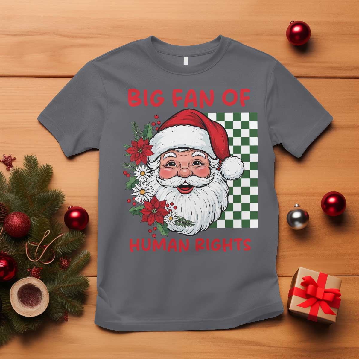 Christmas Cute Santa Big Fan Of Human Rights Gift T Shirt TS12 Charcoal Print Your Wear