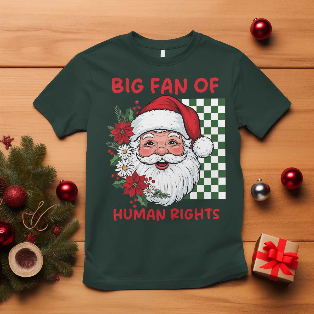 Christmas Cute Santa Big Fan Of Human Rights Gift T Shirt - Print Your Wear