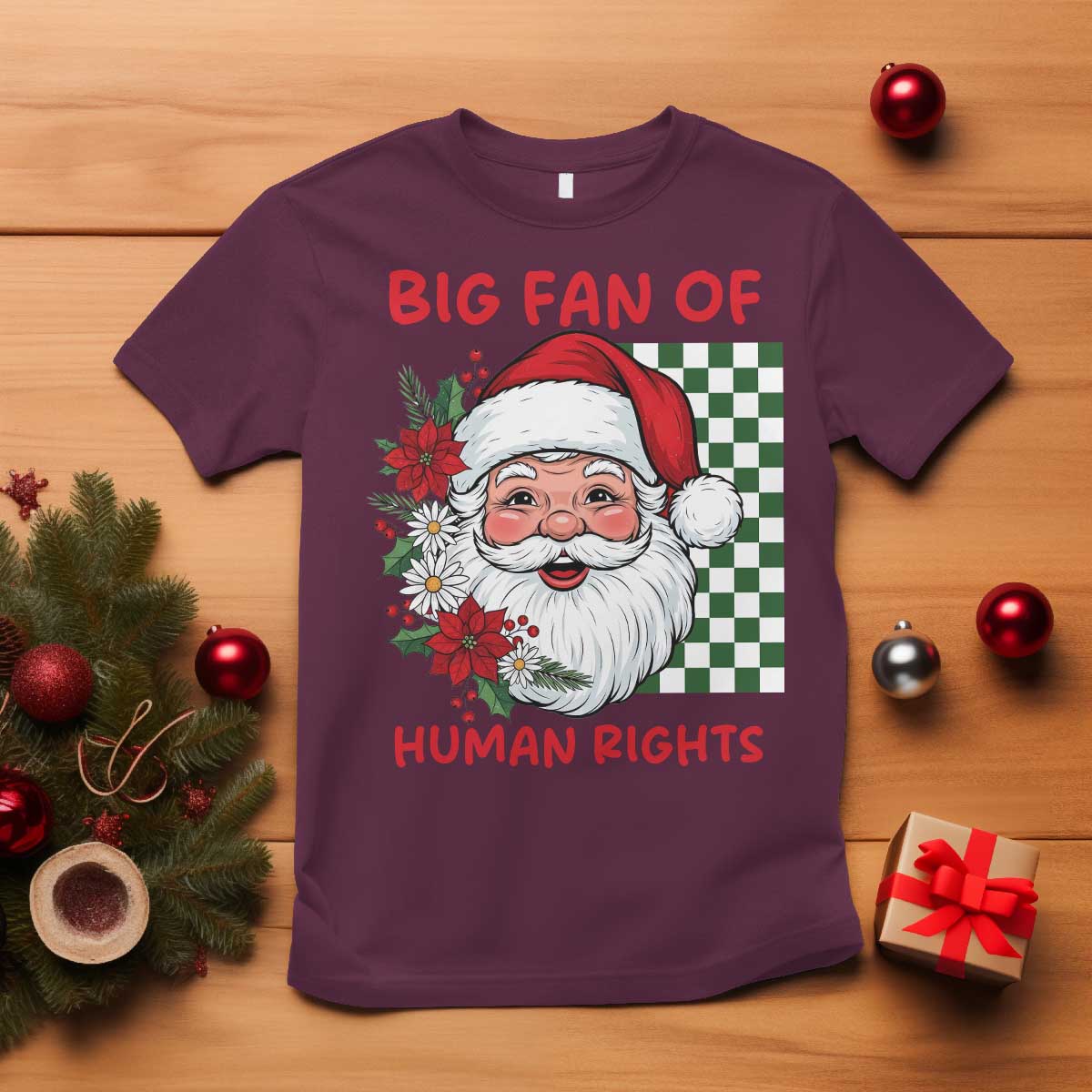 Christmas Cute Santa Big Fan Of Human Rights Gift T Shirt - Print Your Wear