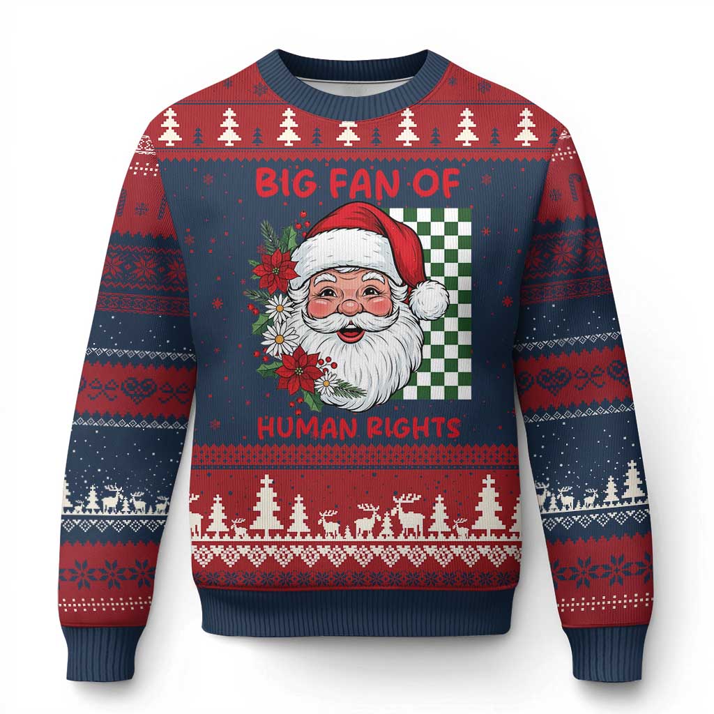 Xmas Cute Santa Big Fan Of Human Rights Gift Ugly Christmas Sweater TS12 Navy Red Print Your Wear