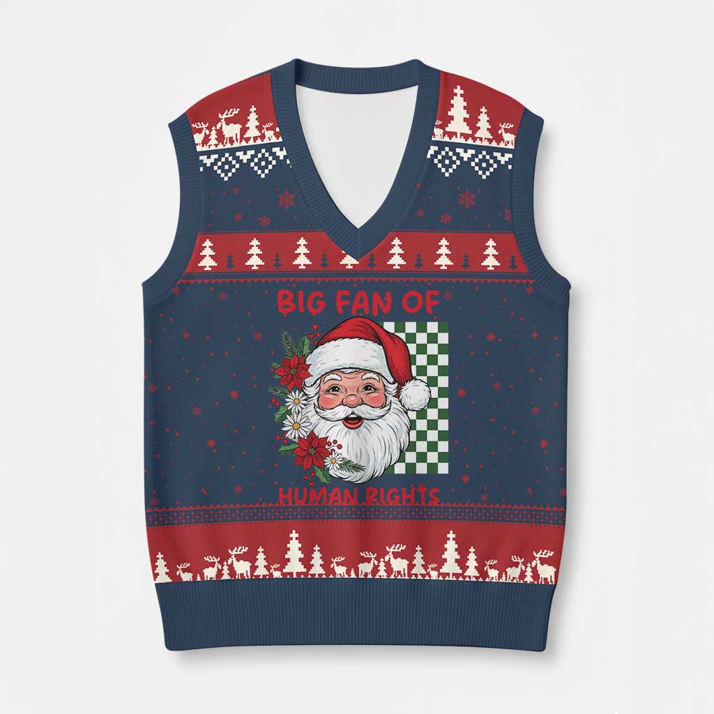 Xmas Cute Santa Big Fan Of Human Rights Gift V-Neck Knit Sweater Vest TS12 Navy Red Print Your Wear