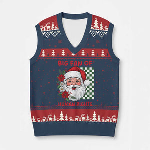 Xmas Cute Santa Big Fan Of Human Rights Gift V-Neck Knit Sweater Vest TS12 Navy Red Print Your Wear