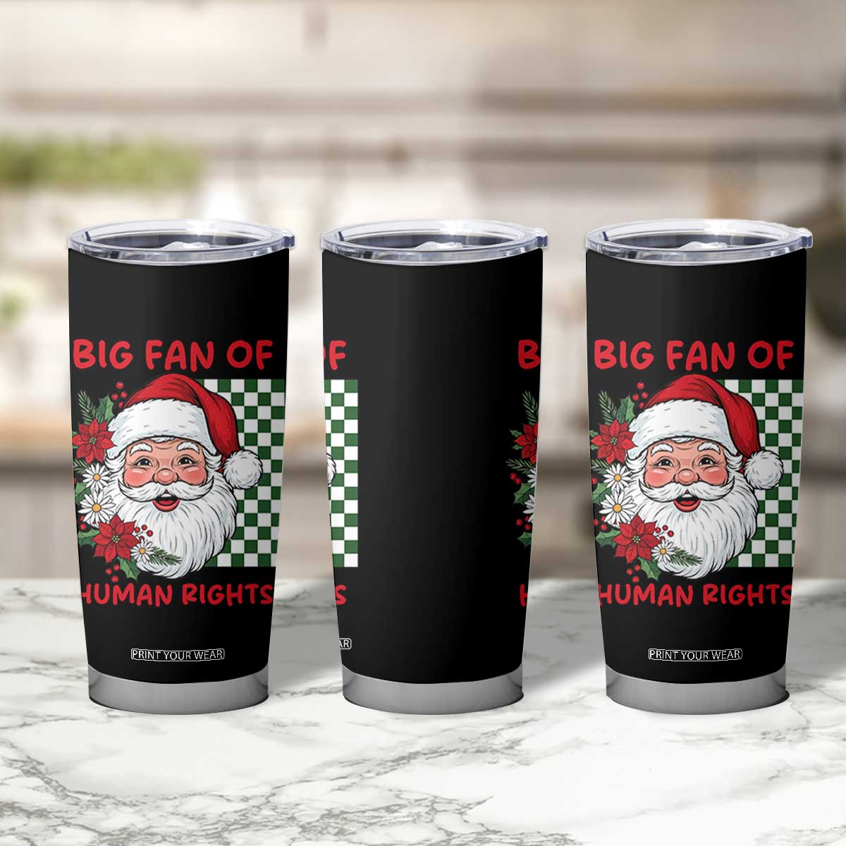 Christmas Cute Santa Big Fan Of Human Rights Gift Tumbler Cup - Print Your Wear