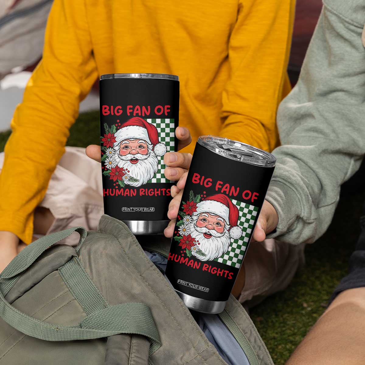 Christmas Cute Santa Big Fan Of Human Rights Gift Tumbler Cup - Print Your Wear